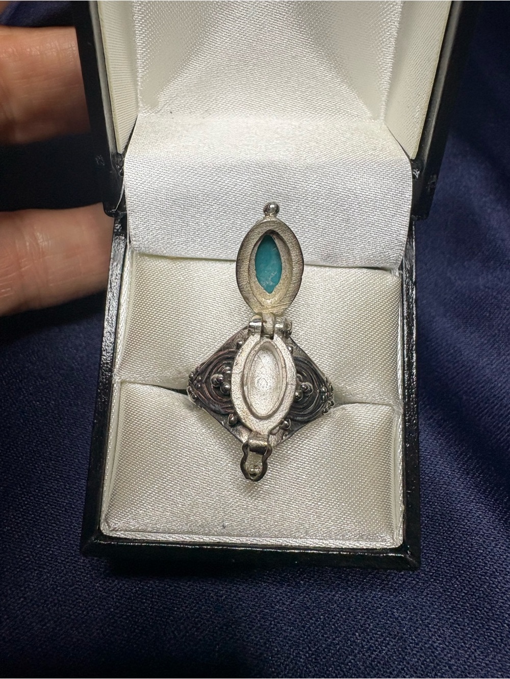 Ring Poison 925 Sterling Silver Marquise Genuine Turquoise Ring - Picture 5 of 10